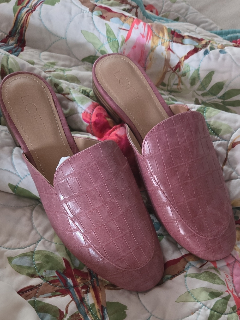 LOFT Mauve Croc-Embossed Slip-On Mules